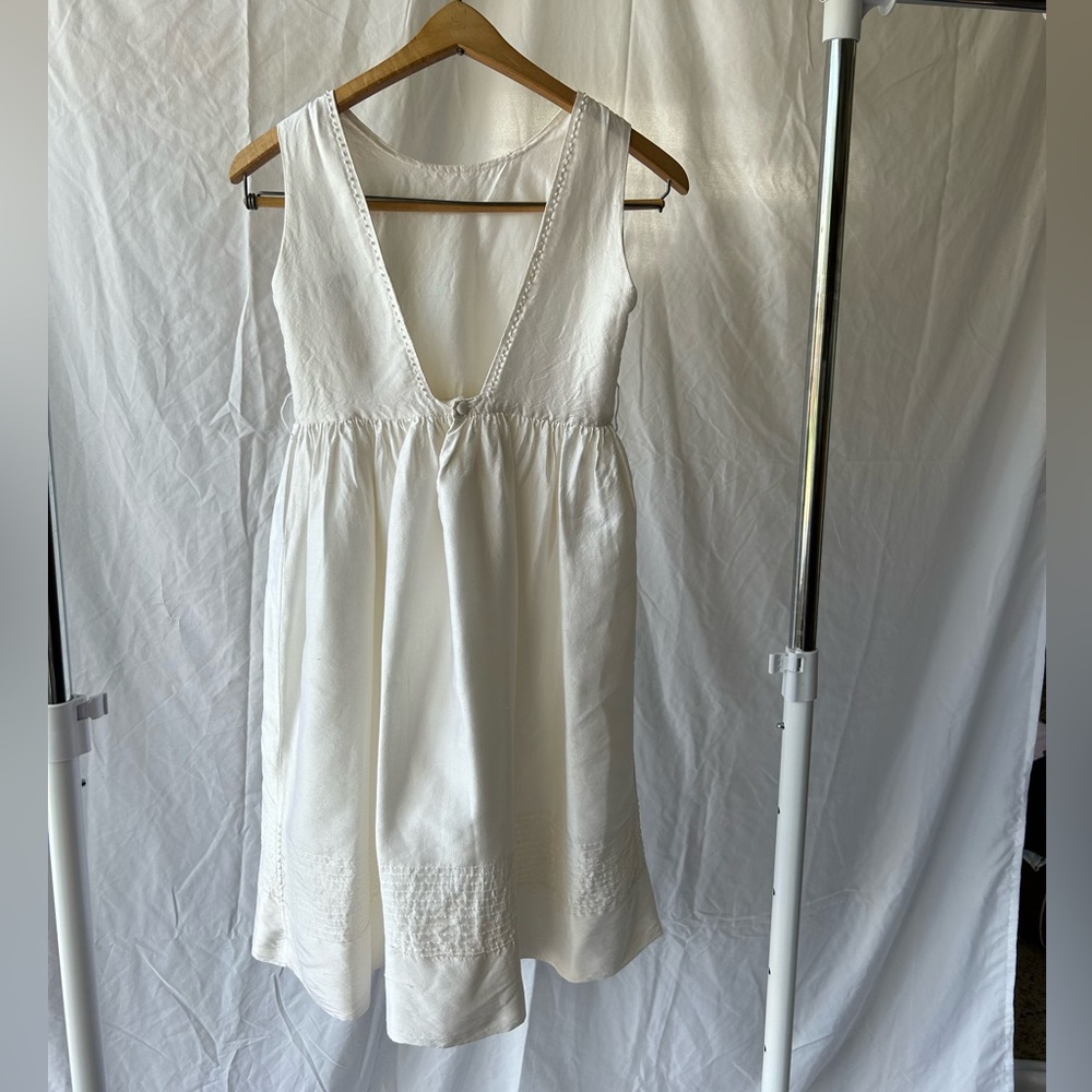 STUNNING Vintage White Silk Tank Dress, Beaded Neckline & Low Back. fit XS.